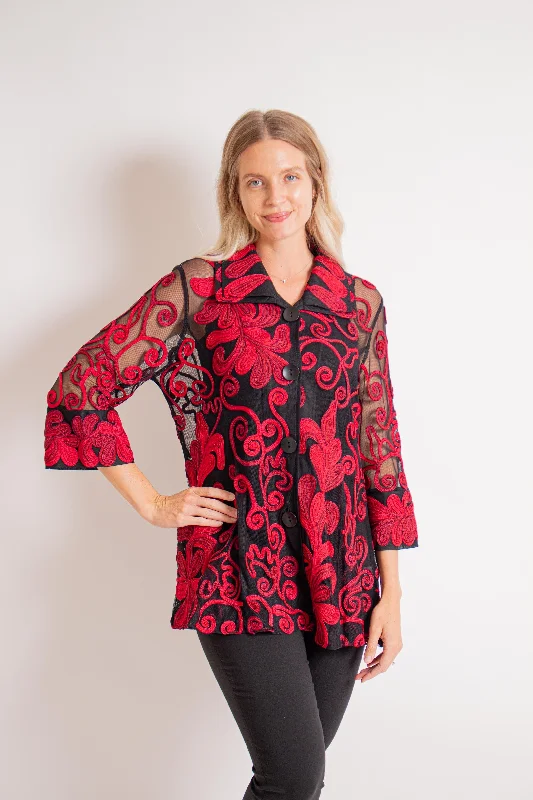 Ombre Vine Soutache Red Jacket