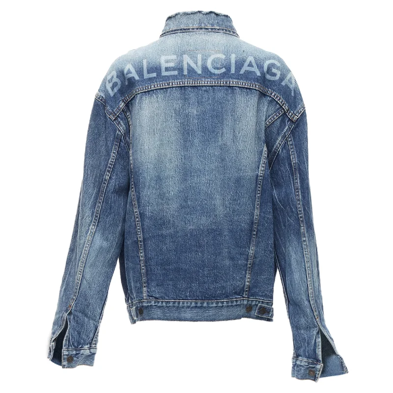 Balenciaga distressed denim logo back yoke oversized jacket