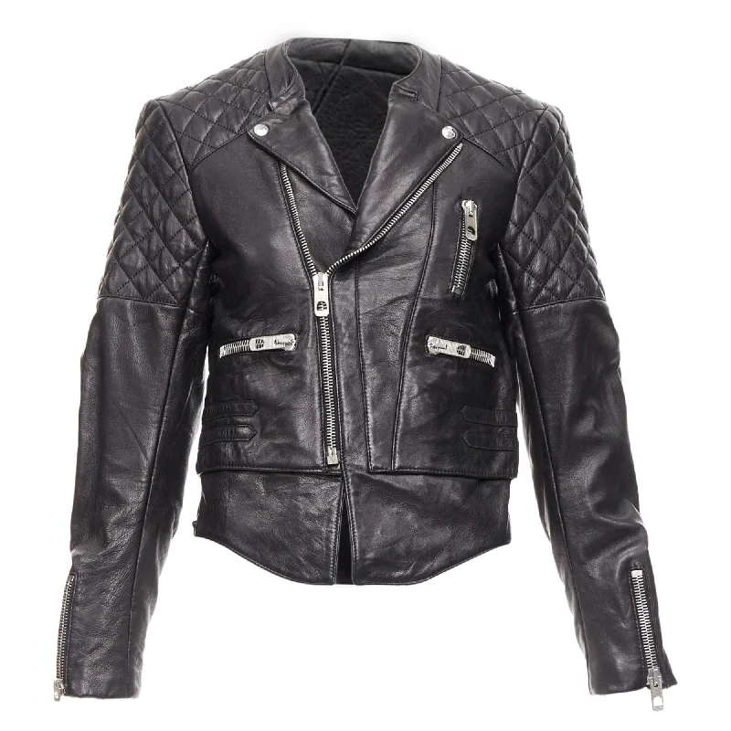 Balenciaga leather quilted zip crop moto biker