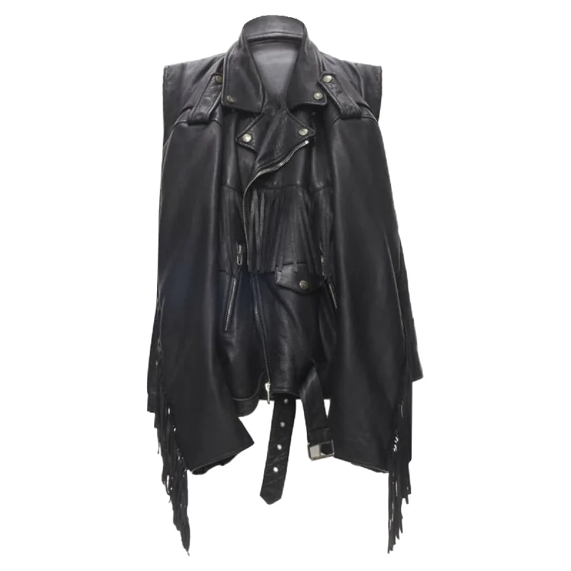 Balenciaga Runway 3-way draped hanging fringed biker jacket