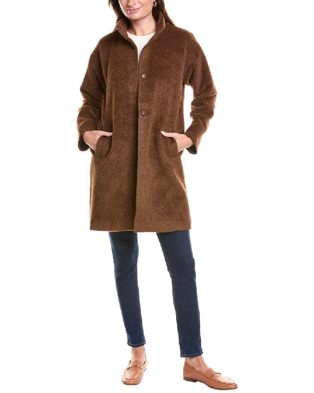 EILEEN FISHER Stand Collar Wool & Alpaca-Blend Coat