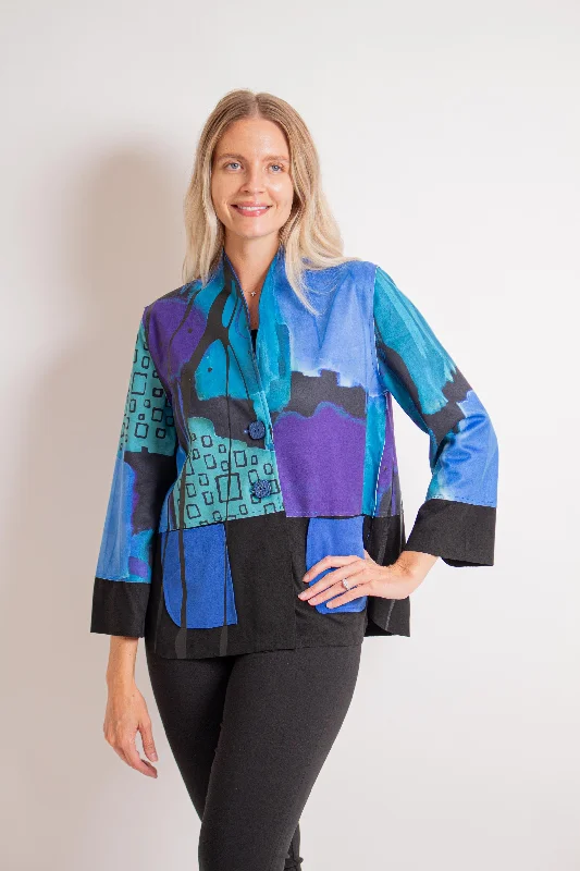 Blue Abstract Button Jacket