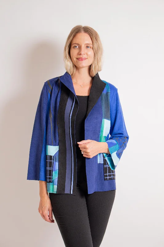 Blue Abstract Open Front Jacket