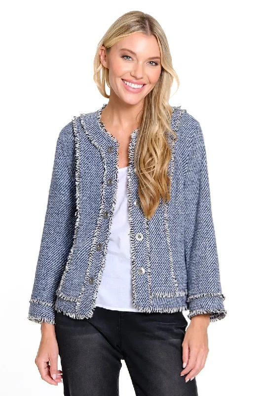 Blue/ White Front Button Jacket w/ Fringe