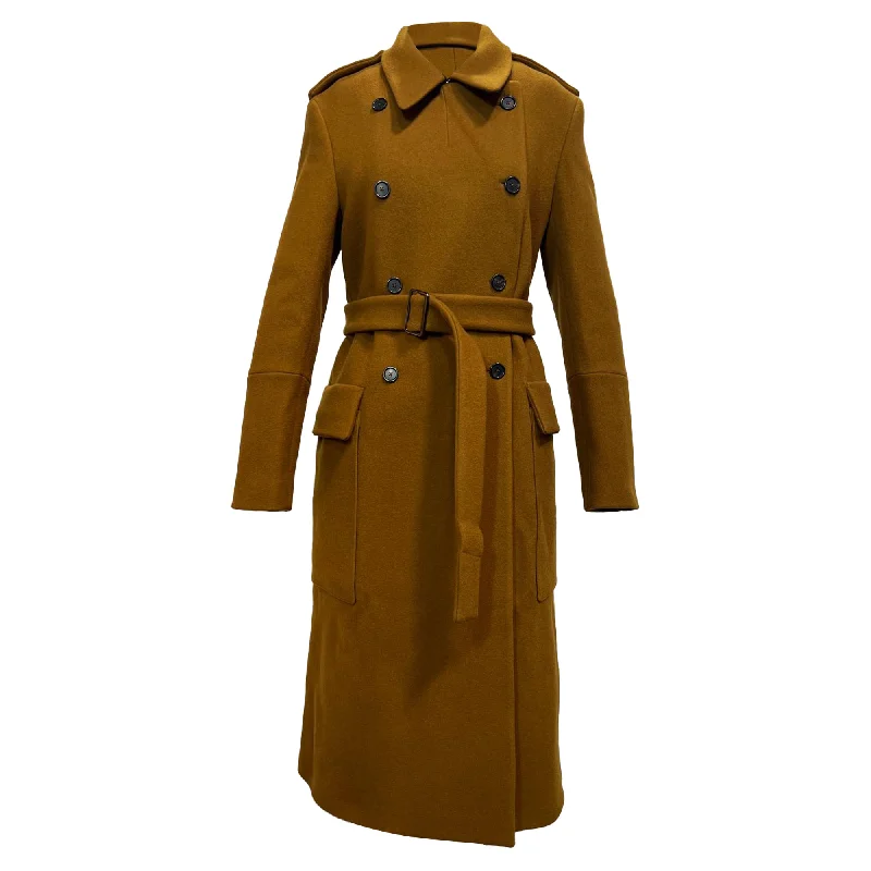 Jil Sander Belted Double-Breasted Trench Coat in Brown Wool