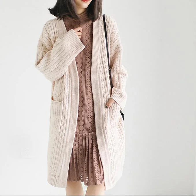 Nude pink knit coats plus size sweaters long knitted sweaters cardigans