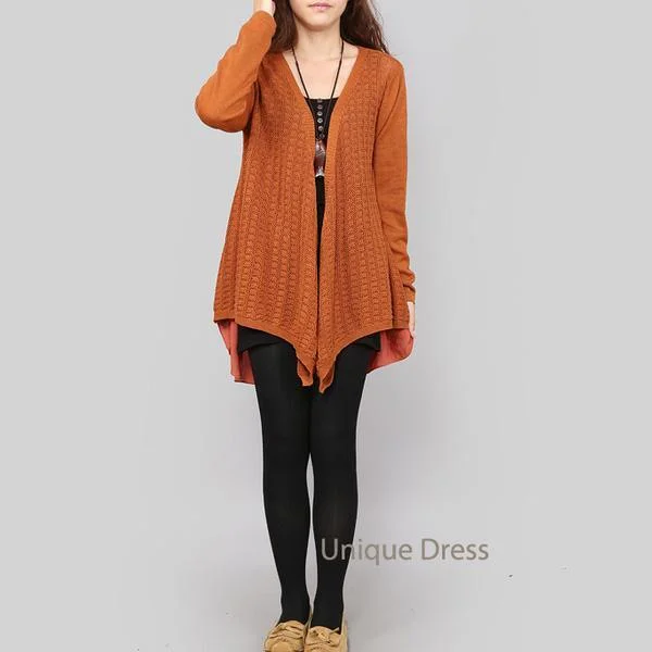 Orange women spring knit coat outwear