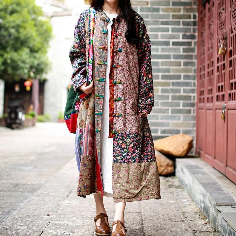 Organic Chinese Button top quality coats women patchwork color box outwear fall