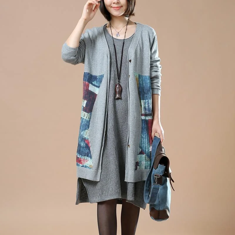 Original gray floral knit jackets sweater coats