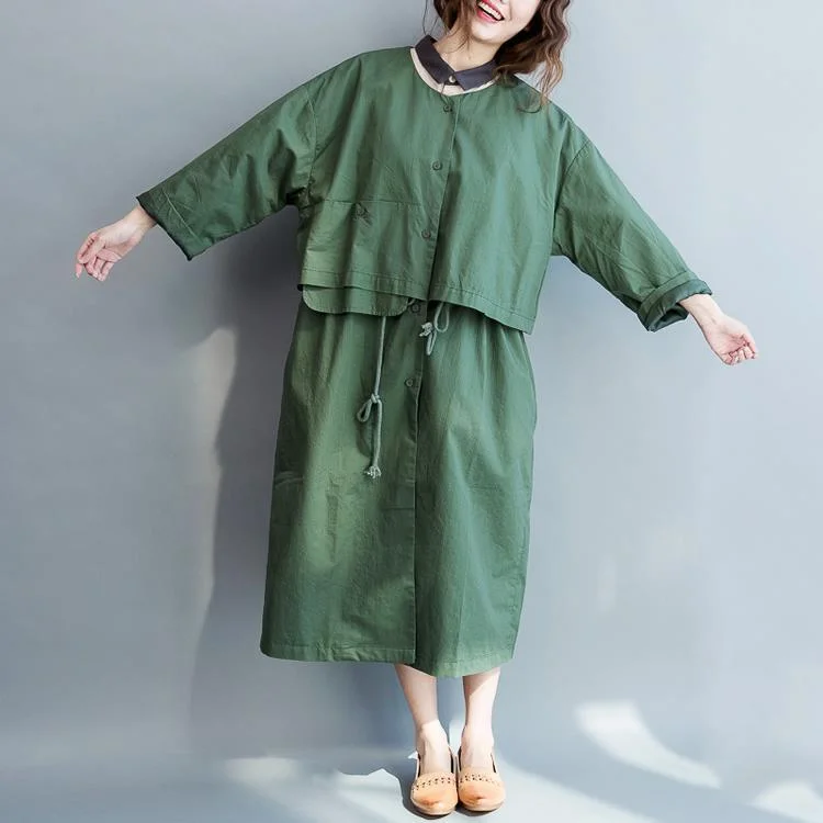 Oversizee Tea green trench coats womens windbreakers drawstring waist maxi coat