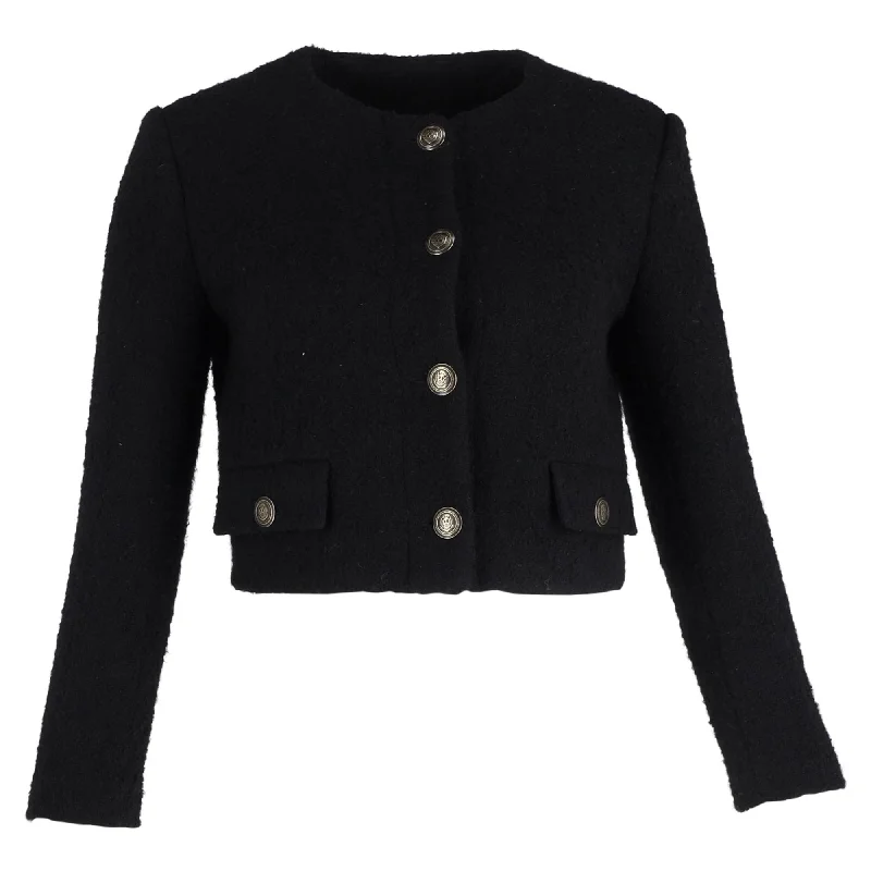 Sandro Cropped Jacket in Black Wool