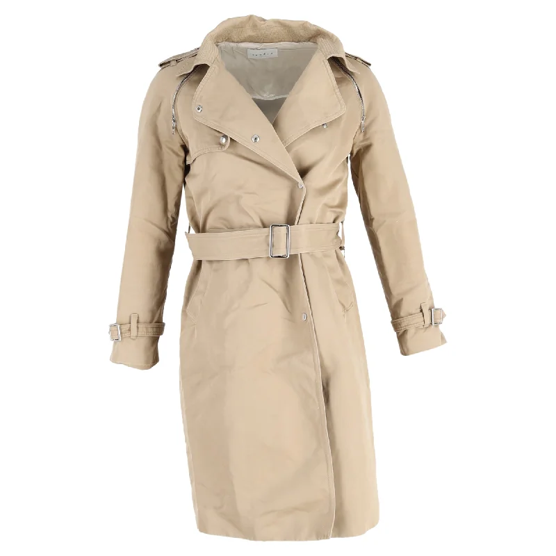 Sandro Paris Belted Trench Coat in Beige Cotton