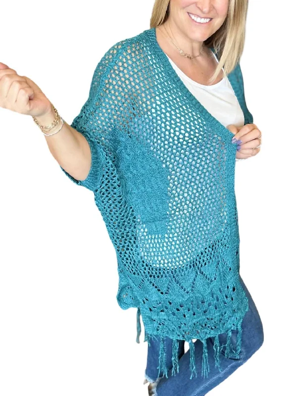 Amanda Crocheted Cardigan In Teal