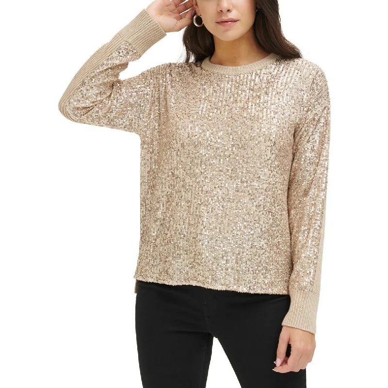 Calvin Klein Womens Sequined Pullover Crewneck Sweater