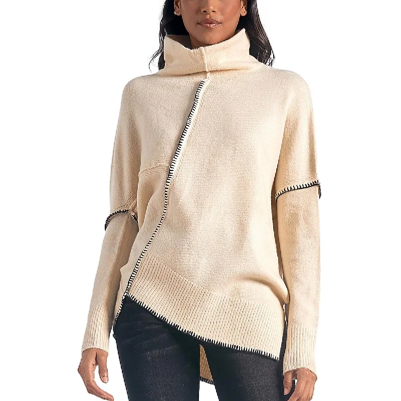 Elan Womens Asymmetric Whipstitch Pullover Sweater