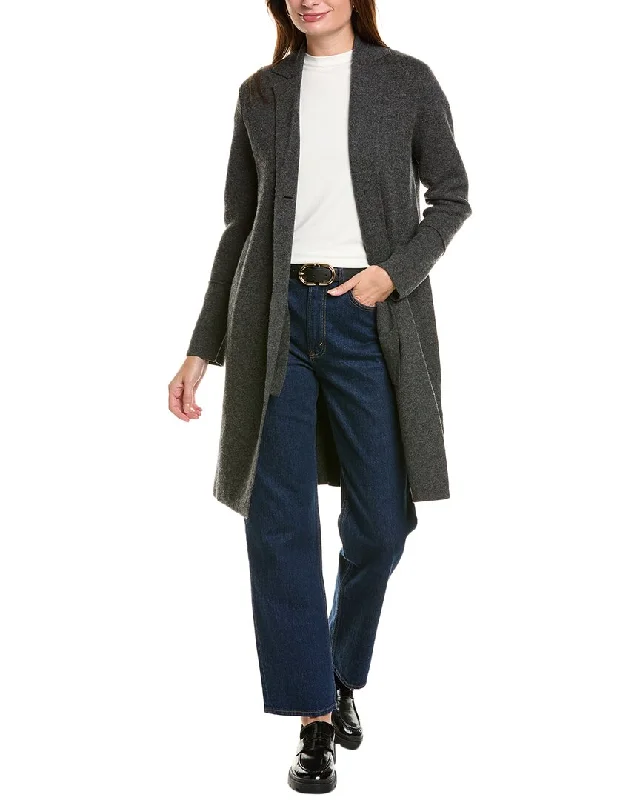 Forte Cashmere Double Knit Notch Collar Wool & Cashmere-Blend Cardigan