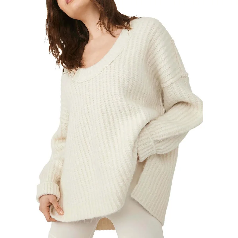 Free People Womens Blue Bell Cozy Oversized Pullover Sweater