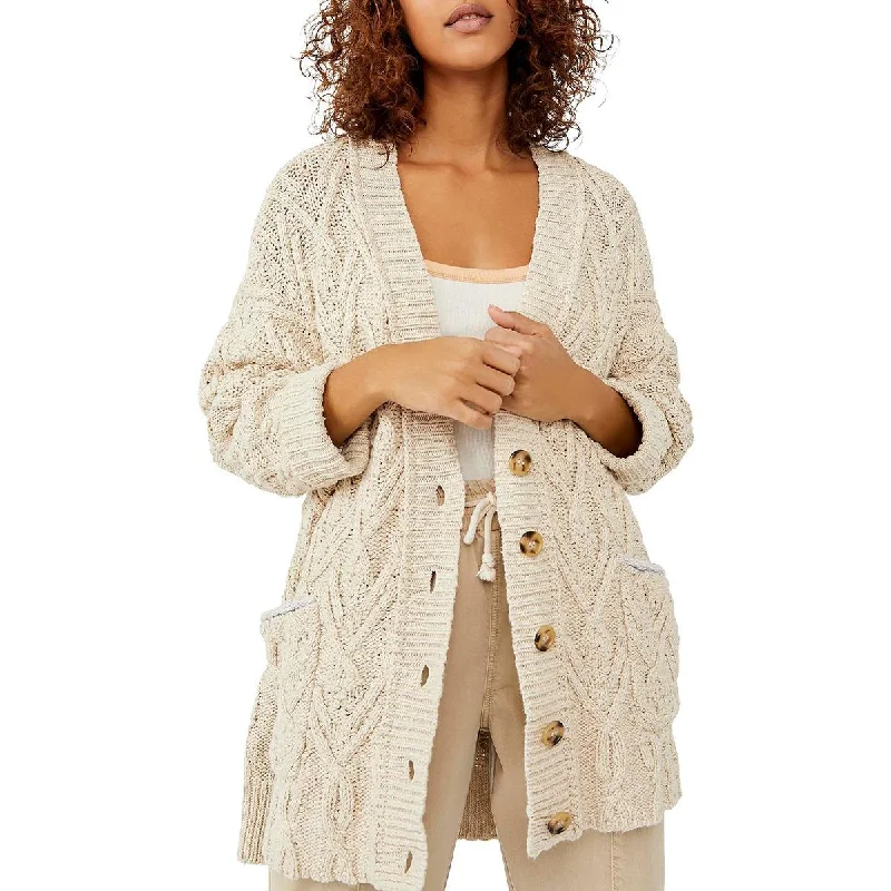 Free People Womens Montana Cable Knit Button-Down Cardigan Sweater