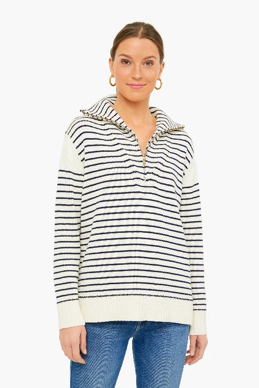 Ivory and Navy Stripe Hartwell Quarter Zip