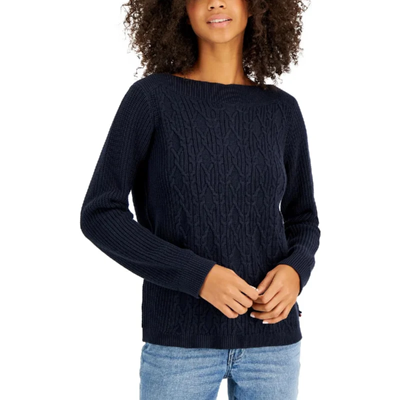 Tommy Hilfiger Womens Cable Knit Boat Neck Pullover Sweater