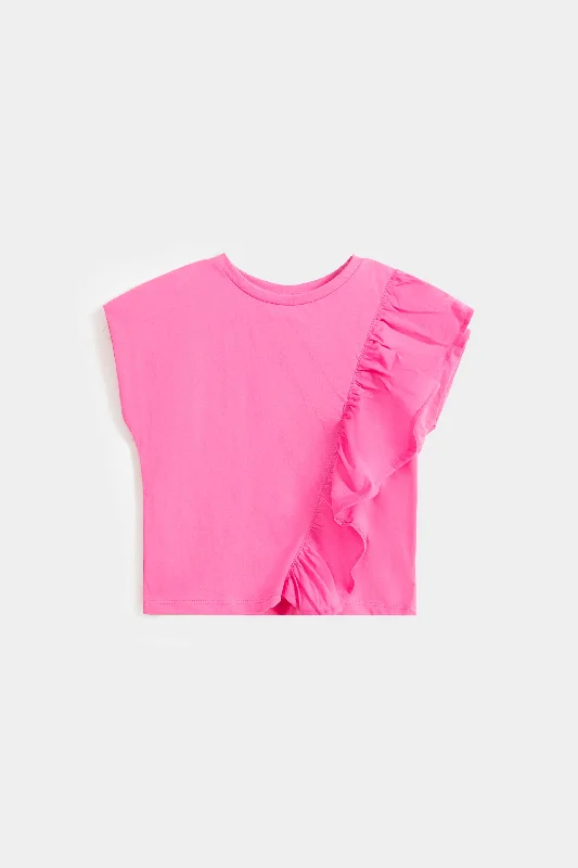 T-Shirt With Asymmetrical Ruffle On Front