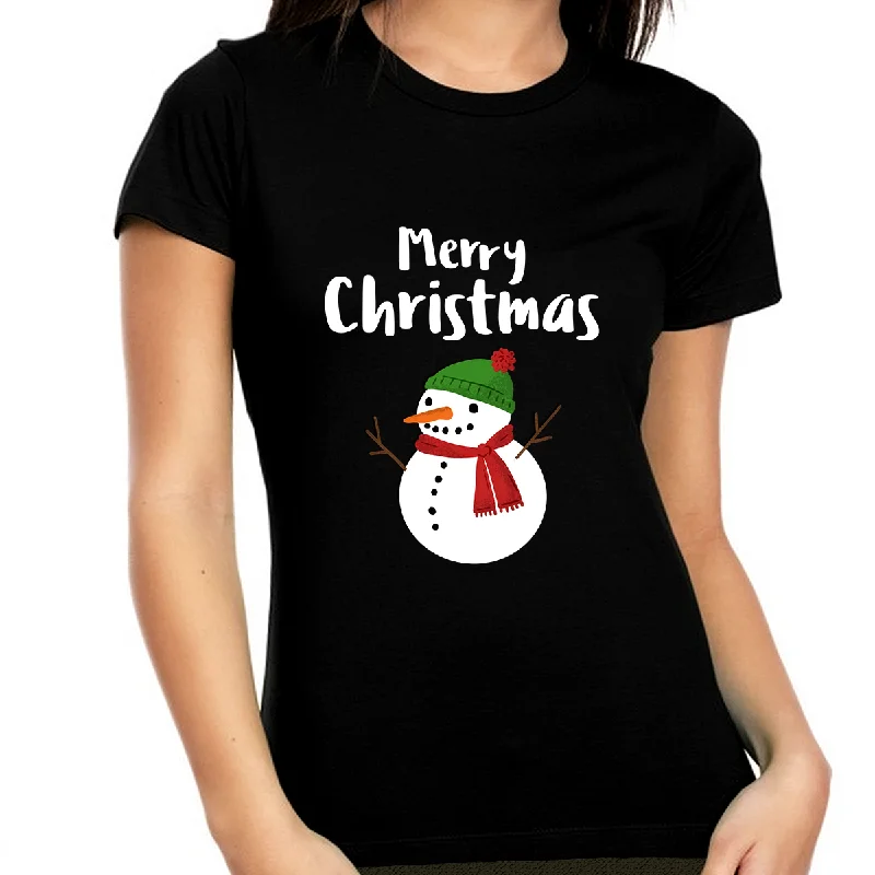 Snowman Womens Christmas Pajamas Christmas T-shirt Funny Christmas Shirts for Women Funny Christmas Shirt