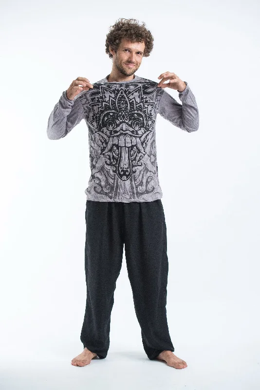 Unisex Bali Mask Long Sleeve T-Shirt in Gray