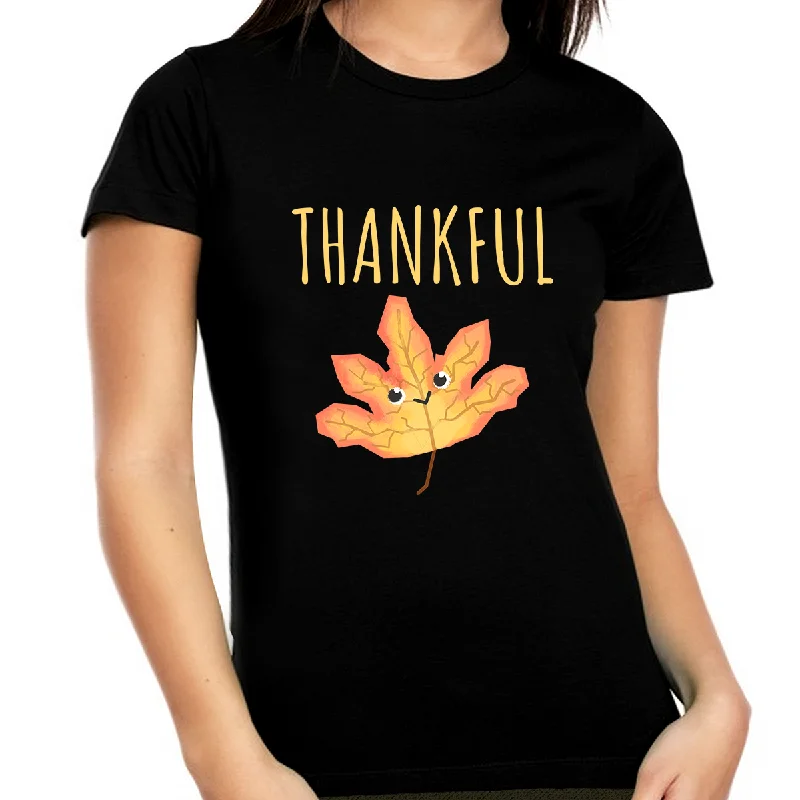 Womens Thanksgiving Shirt Cute Autumn Leaf Plus Size Fall Shirts Women Plus Size Thankful Shirts for Women