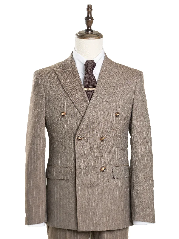 Double Breasted Suit Blazer - Brown Pinstripes (Peak Lapel)