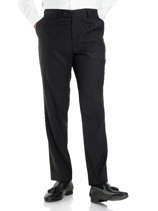 Trousers With Belt Loop - Jet Black Plain (Stretchable)