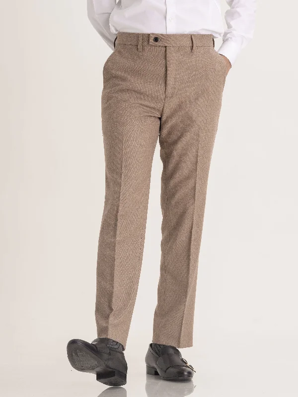 Trousers With Belt Loop - Light Brown Plain (Stretchable)