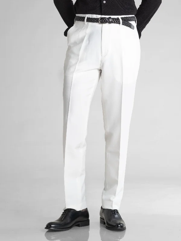 Trousers With Belt Loop - Pure White (Stretchable)