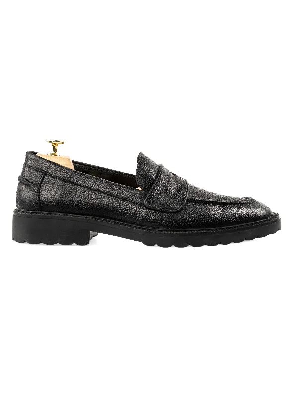 Wayne Penny Loafer - Black Pebble Grain Leather (Combat Sole)