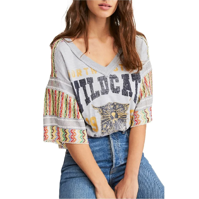 Free People Womens Wildcats Oversized Graphic T-Shirt, Grey, X-Small