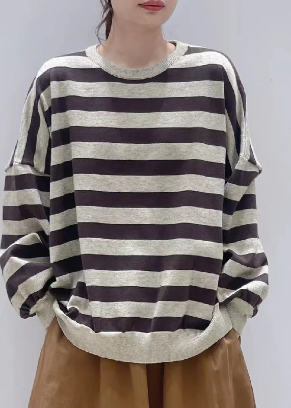 Italian Coffee Oversized Striped Cotton Sweatshirt Winter