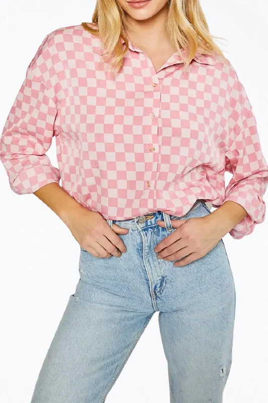 Oversized Checkered-Print Woven Shirt In Pink