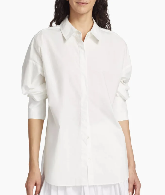 Staud Women Solid White Long Sleeve Collared Oversized Cotton Shirt