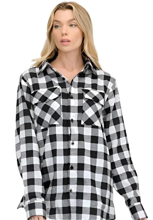 Black/Multi Boyfriend Plaid Flannel Shirt Long Sleeve