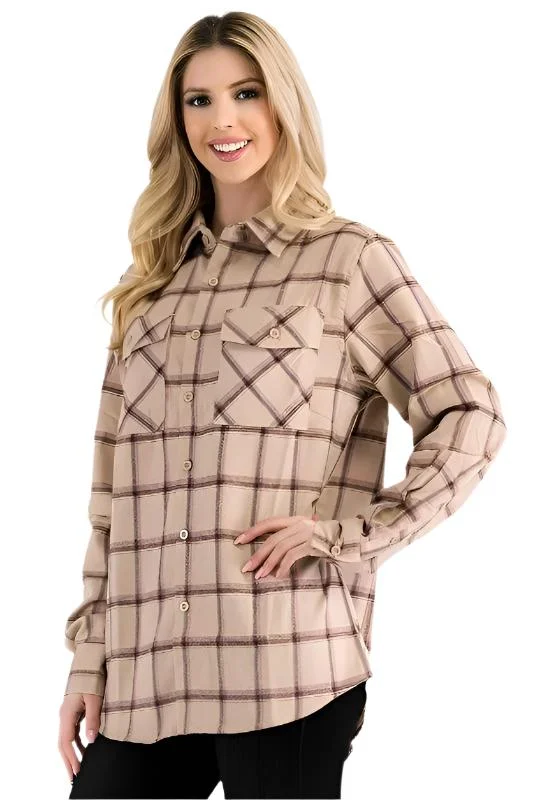 Boyfriend Fit Checker Plaid Flannel Long Sleeve