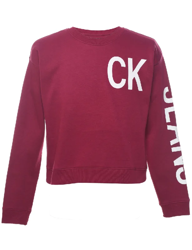 Calvin Klein Printed Maroon & White Sweatshirt - L