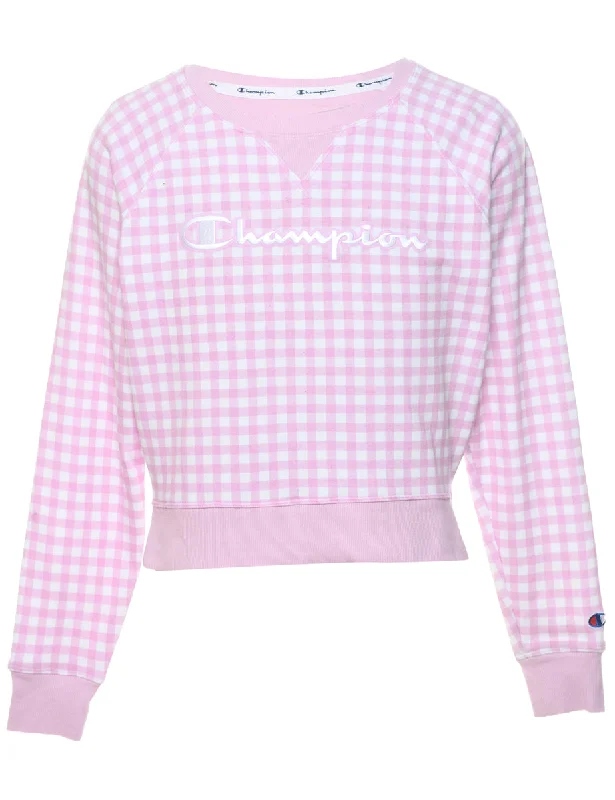 Champion Checked Pale Pink & White Sweatshirt - S