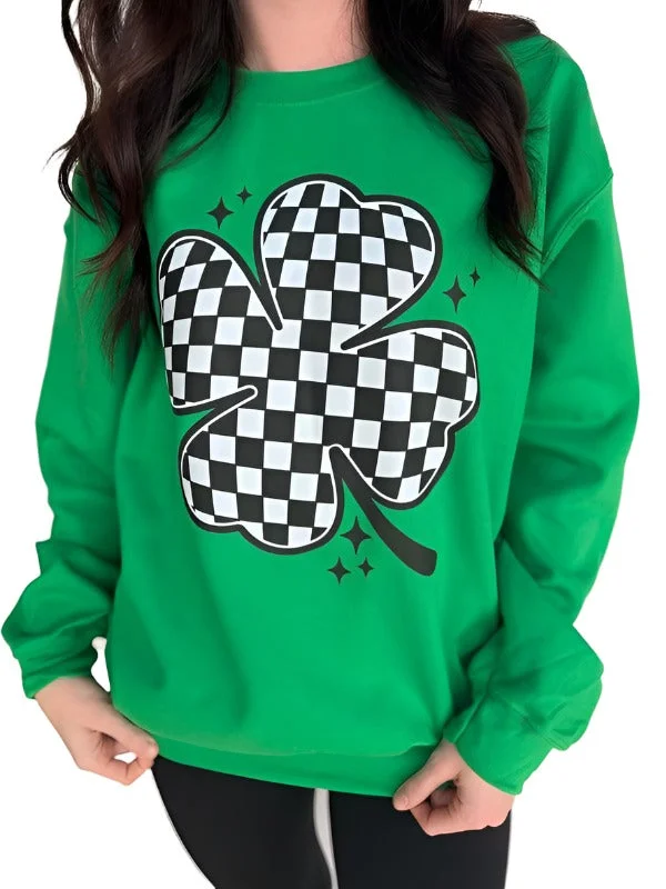 Plus Size Checkered Clover Sweatshirt