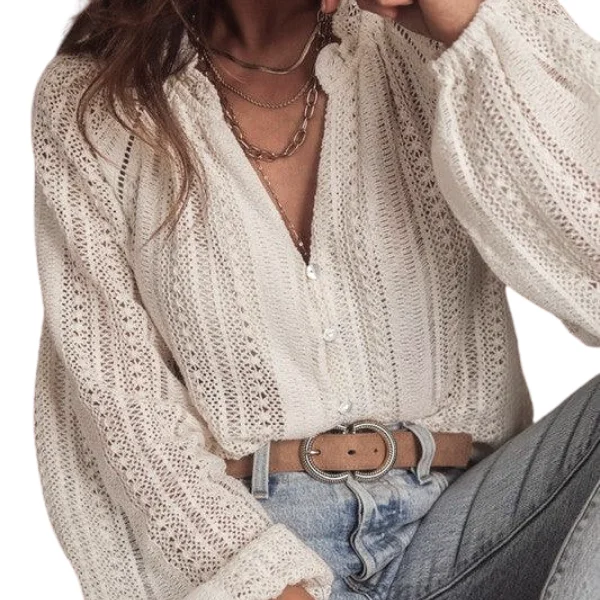 Crochet Lace button v-neck knit sweater blouse