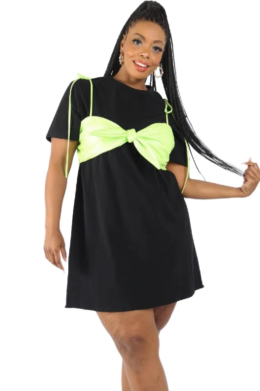 Matte Pu Bra Overlay T Shirt Dress