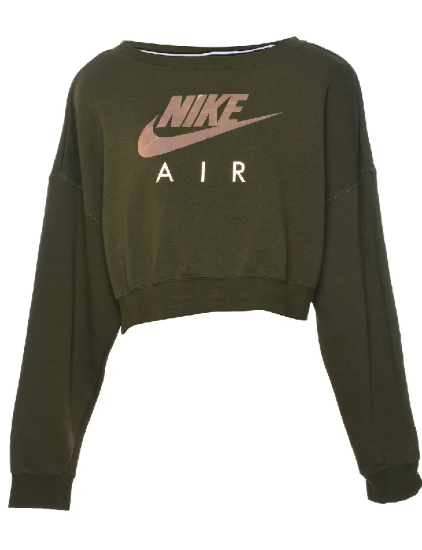 Nike Cropped Dark Green Printed Sweatshirt - M