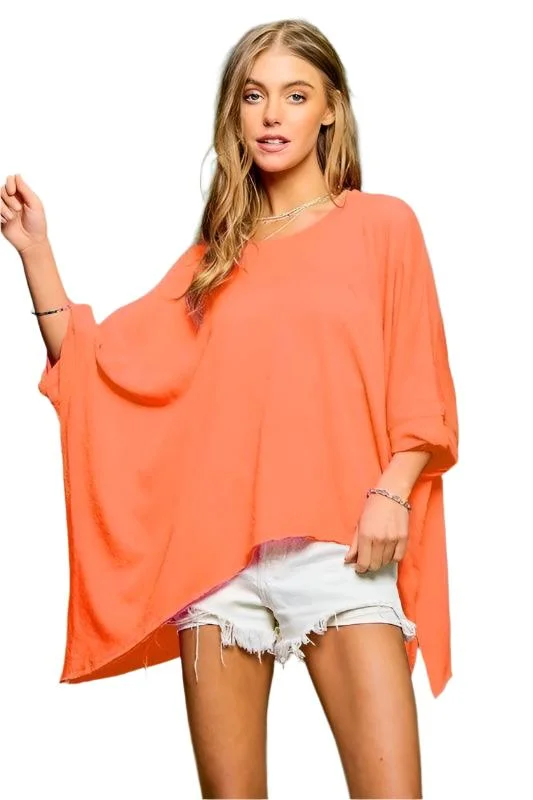 Solid Round Neck Loose Fit Kimono Sleeve Sweater