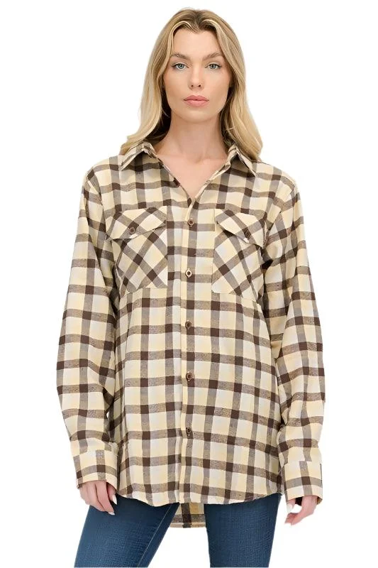 Womens Boyfriend Long Sleeve Flannel Shirt