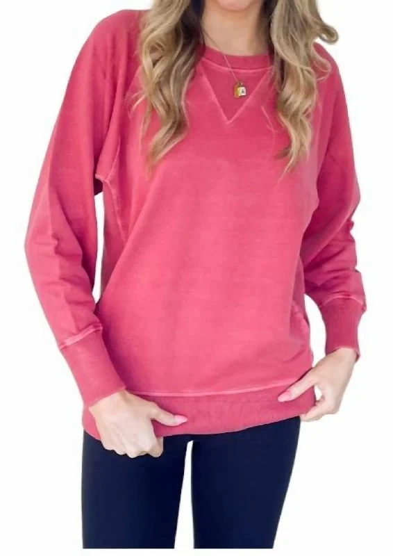 French Terry Pullover Top In Dark Red