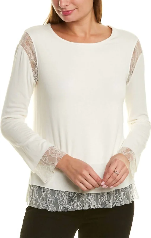 Isabel Floral Lace-Trim Pullover Top Shirt In Creme Fraiche