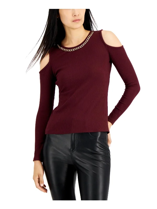 Petites Womens Crewneck Chain Pullover Top